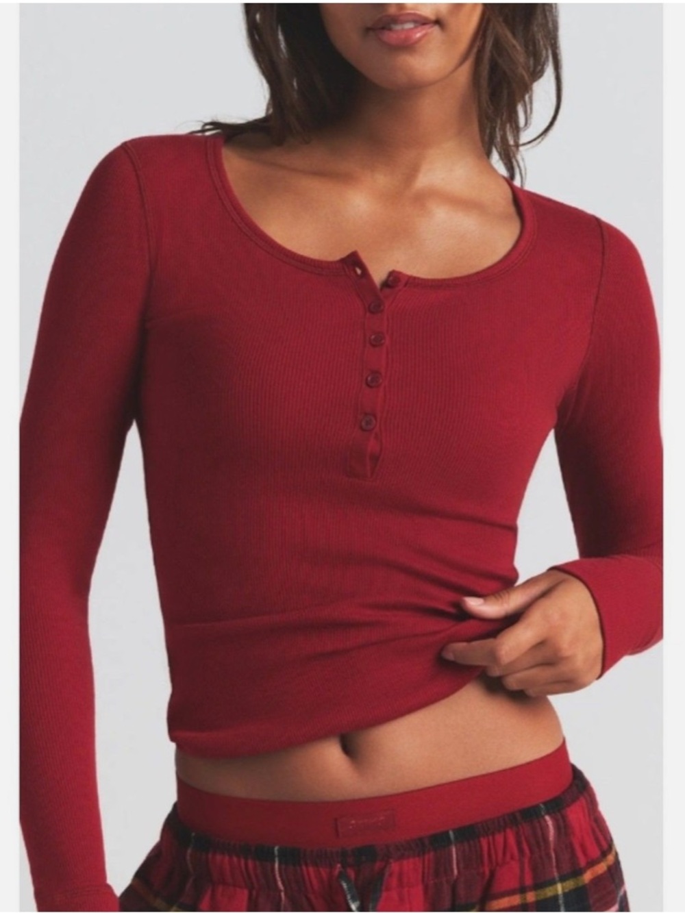 Skims Cotton Rib Scoop‎ Neck Henley